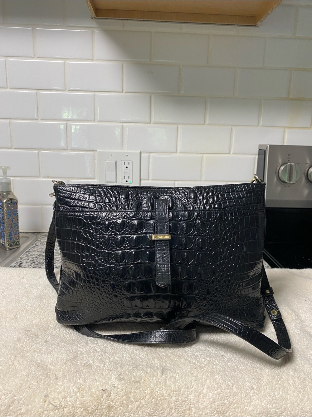 Brahmin Black Croc-Embossed Shoulder Bag - Women